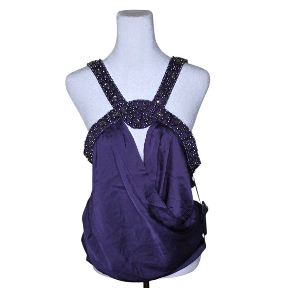 Love Stitch Sleeveless Top Womens Size L Purple Embellished Jeweled Satin